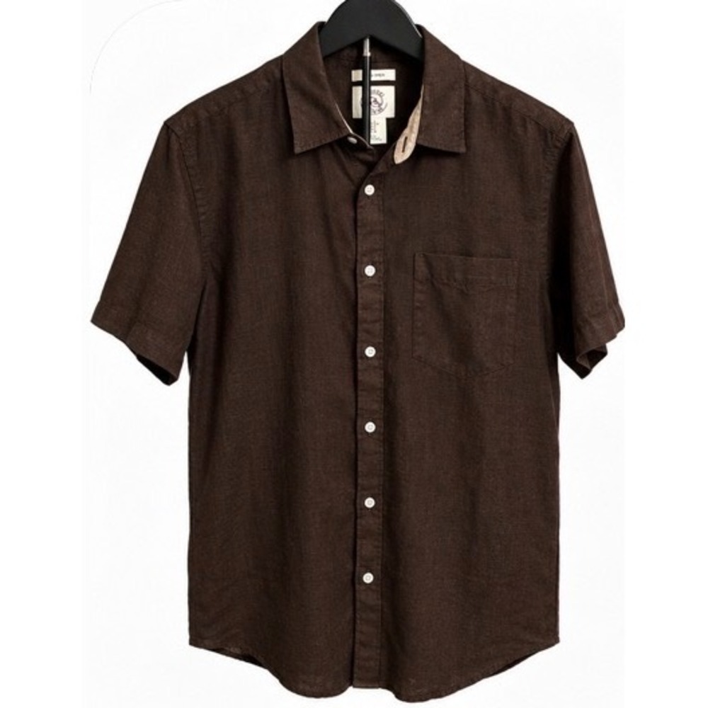 Panama Jack Mens Brown 100% Linen Short Sleeve Button Down Shirt Size M